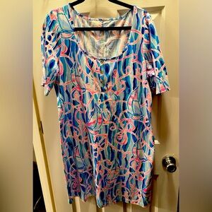 Lilly Pulitzer Gavyn Nautical Anchor T-Shirt Dress Blue Pink Sz XL-worn once